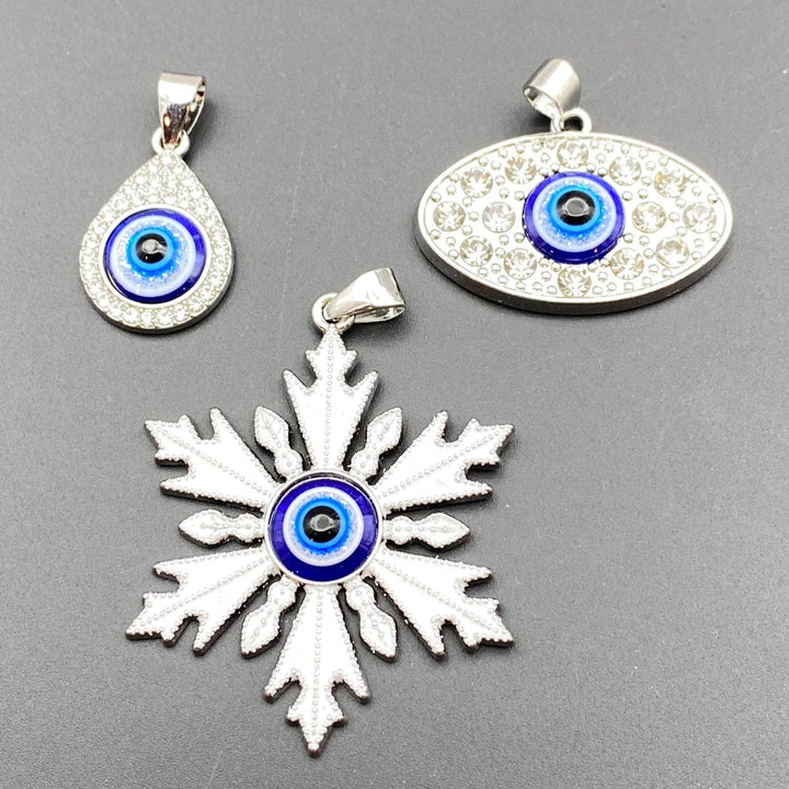 Glass Silver - Plated Eye Pendant Chain NecklaceCrystal River Gems