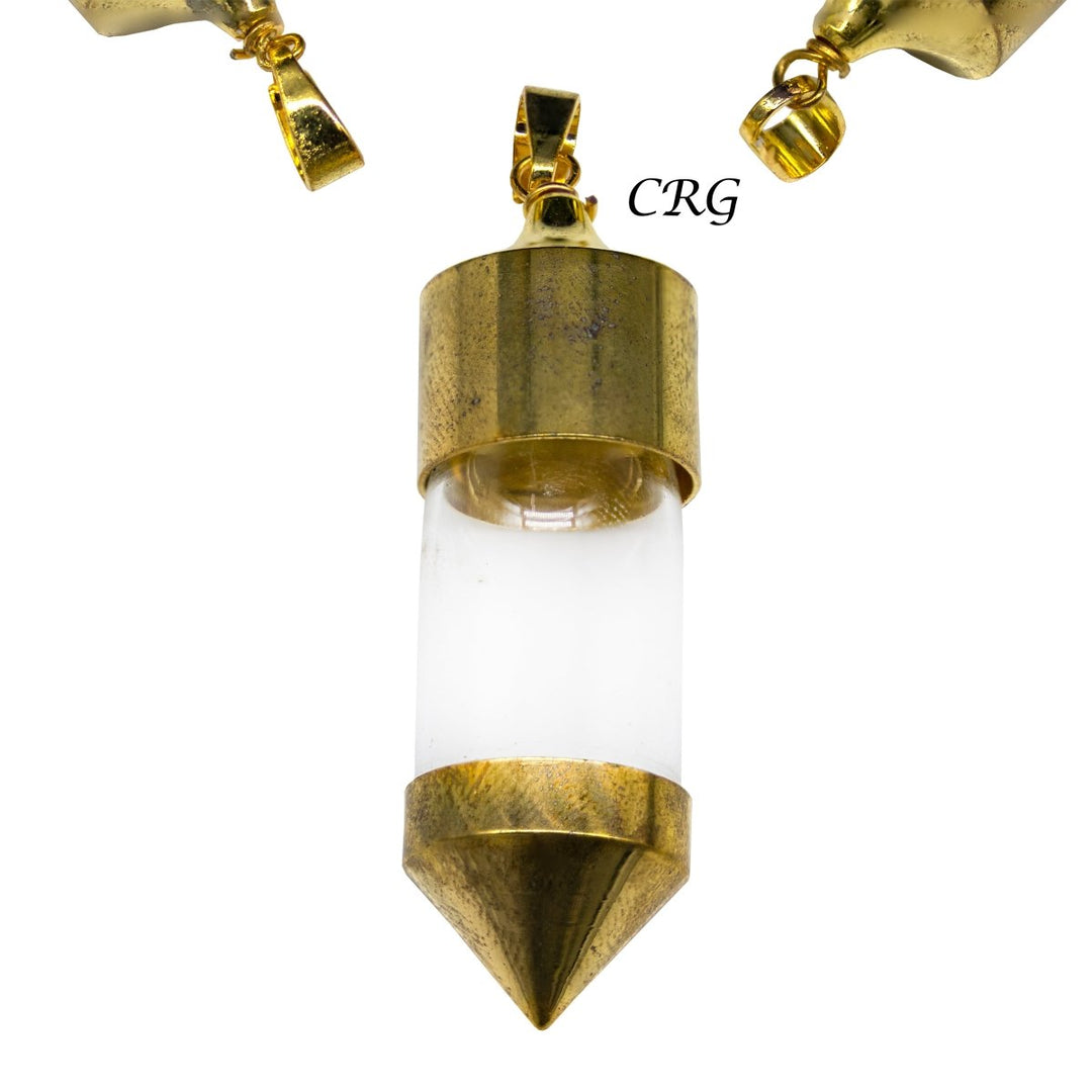 Gold-Plated Glass Bottle Pendant (1 Piece) Size 2 Inches Small Empty Jar Charm