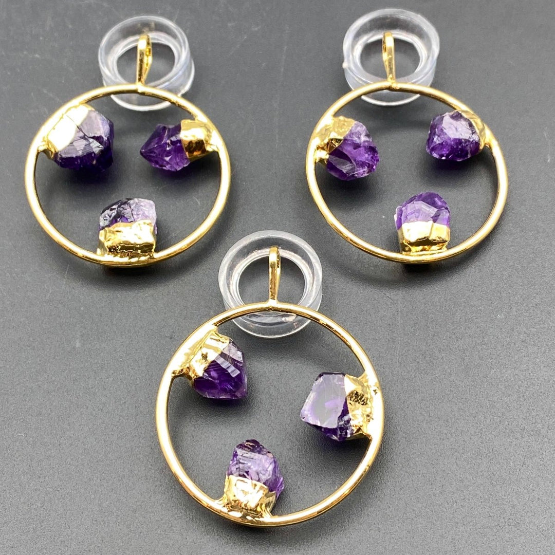 Gold Plated Ring Pendant with Amethyst Fixed Crystal PointsCrystal River Gems