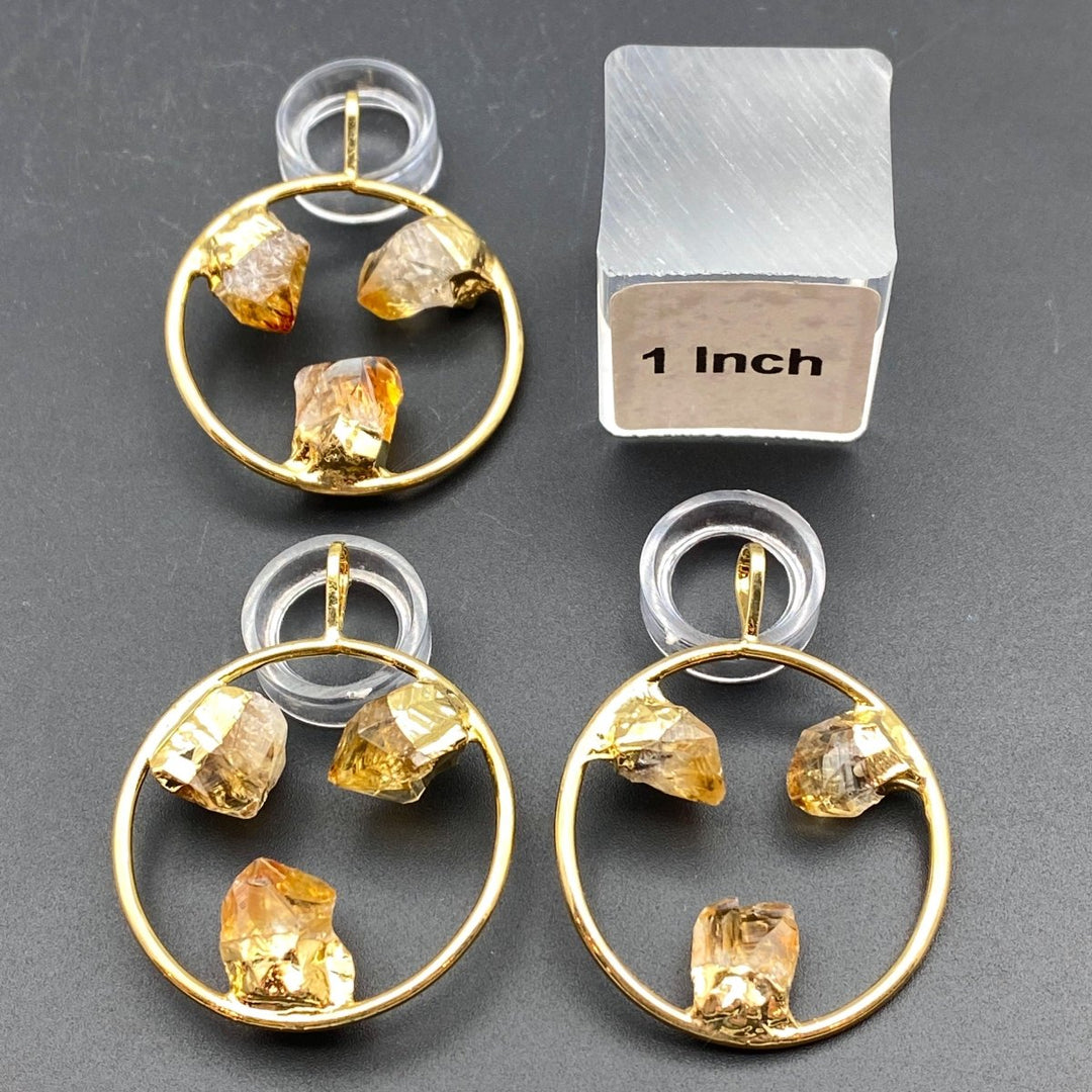 Gold Plated Ring Pendant with Citrine Fixed Crystal PointsCrystal River Gems