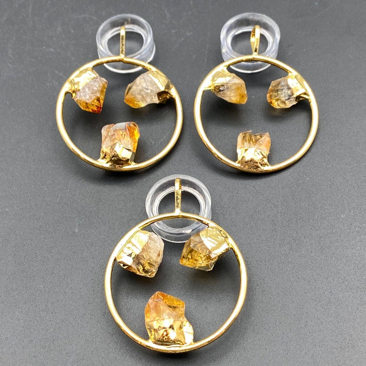 Gold Plated Ring Pendant with Citrine Fixed Crystal PointsCrystal River Gems