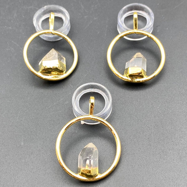 Gold Plated Ring Pendant with Raw Clear Quartz Fixed PointCrystal River Gems