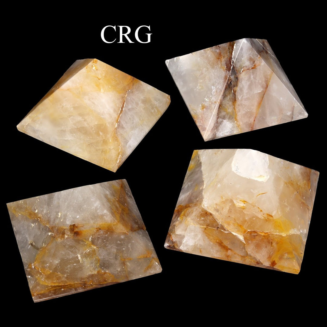 Golden Healer Pyramid (1 Piece) Size 40 mm Polished 4 - Sided Faceted Crystal Gemstone ShapeCrystal River Gems