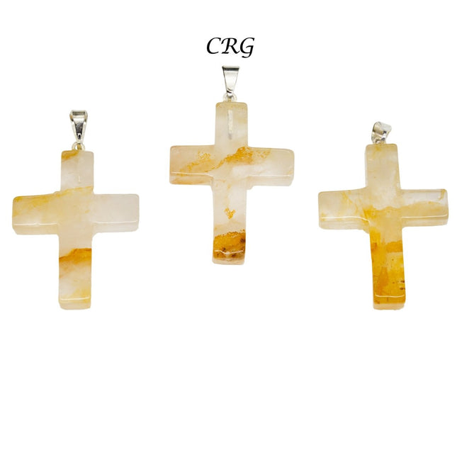 Golden Healer Quartz Cross Pendant with Silver Bail (5 Pieces) Size 30 mm Crystal Jewelry Charm