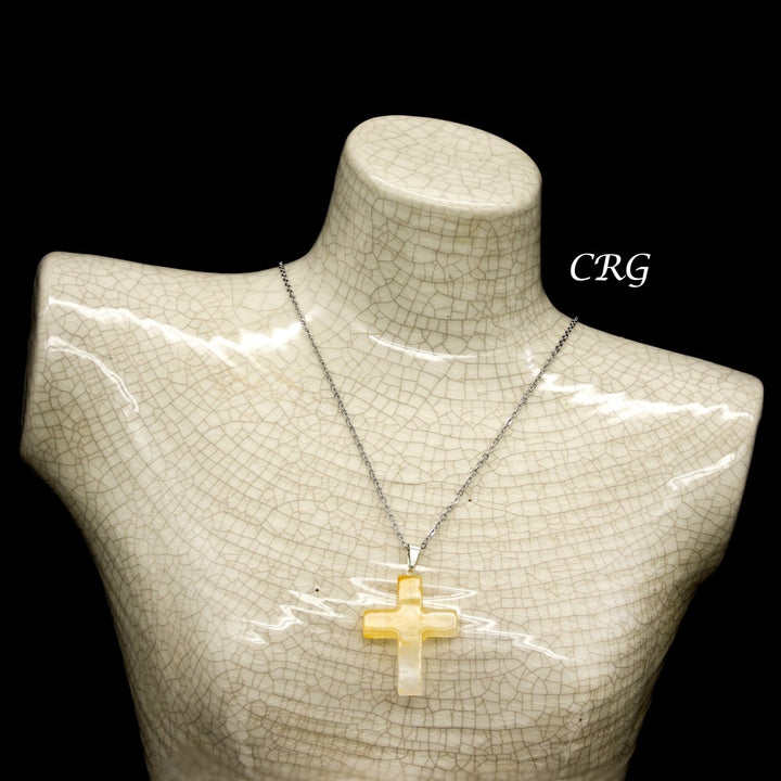 Golden Healer Quartz Cross Pendant with Silver Bail (5 Pieces) Size 30 mm Crystal Jewelry Charm