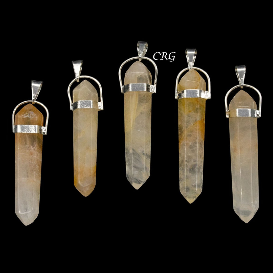Golden Healer Quartz Double Terminated Pendant with Silver Plating (5 Pieces) Size 45 mm Crystal Jewelry Charm