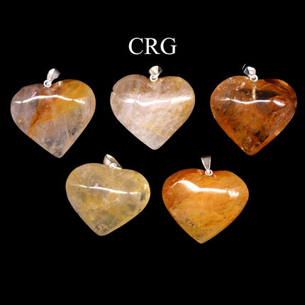 Golden Healer Quartz Heart Pendant with Silver Bail (5 Pieces) Size 30 mm Crystal Jewelry Charm