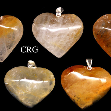 Golden Healer Quartz Heart Pendant with Silver Bail (5 Pieces) Size 30 mm Crystal Jewelry Charm