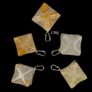 Golden Healer Quartz Merkaba Pendant with Silver Bail (5 Pieces) Size 30 mm Crystal Jewelry Charm