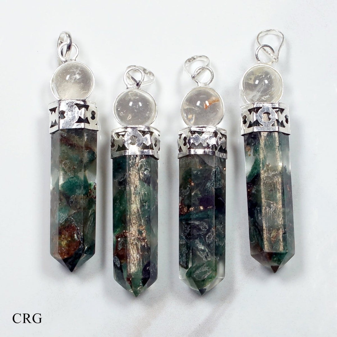 Green Aventurine Orgonite Point Pendant with Crystal Ball (4 Pieces) Size 1.5 Inches Gemstone Jewelry Charm