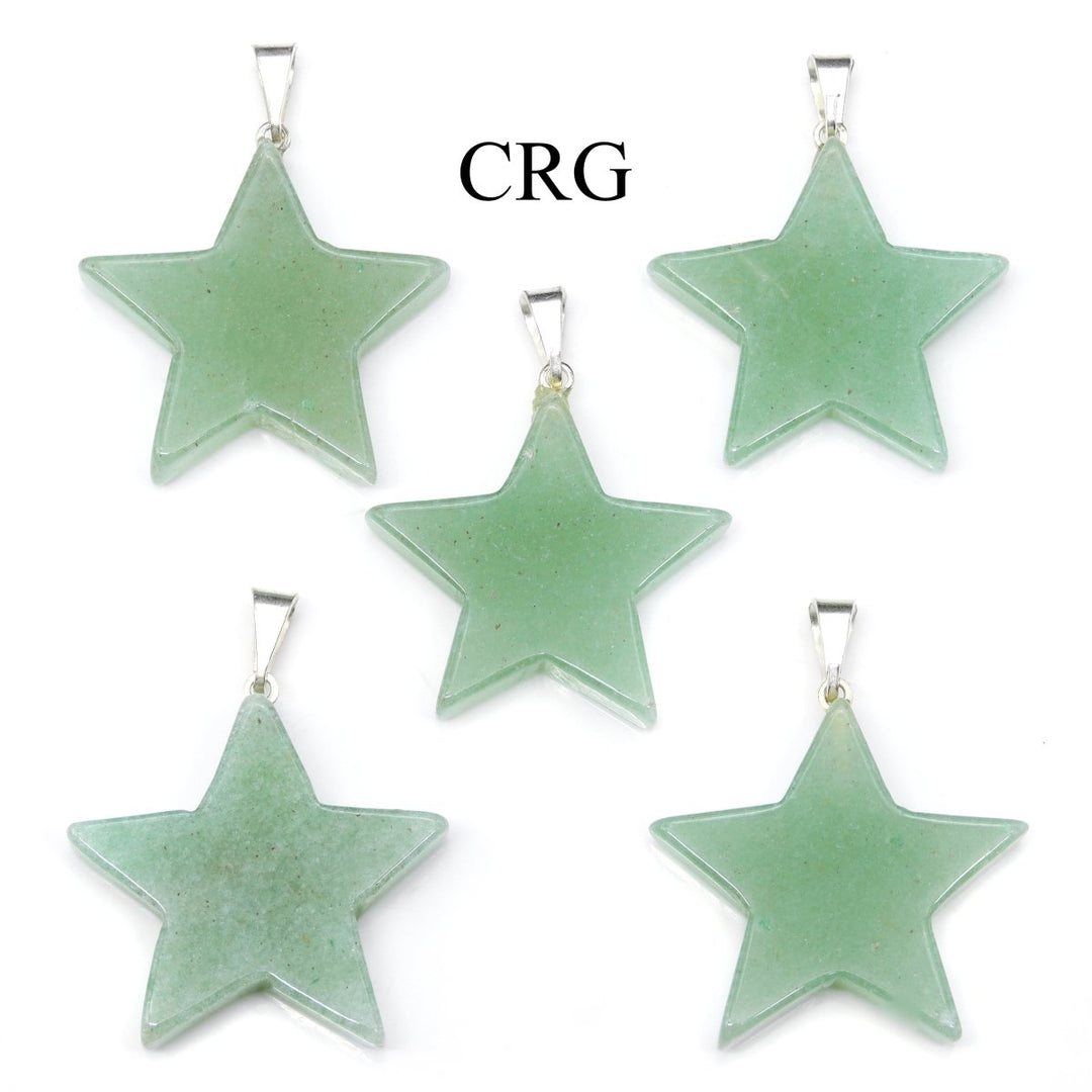 Green Aventurine Star Pendant with Silver Bail (5 Pieces) Size 30 mm Crystal Jewelry Charm