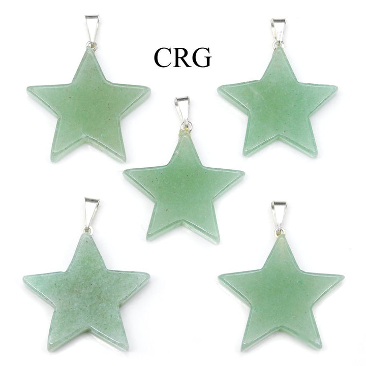 Green Aventurine Star Pendant with Silver Bail (5 Pieces) Size 30 mm Crystal Jewelry CharmCrystal River Gems