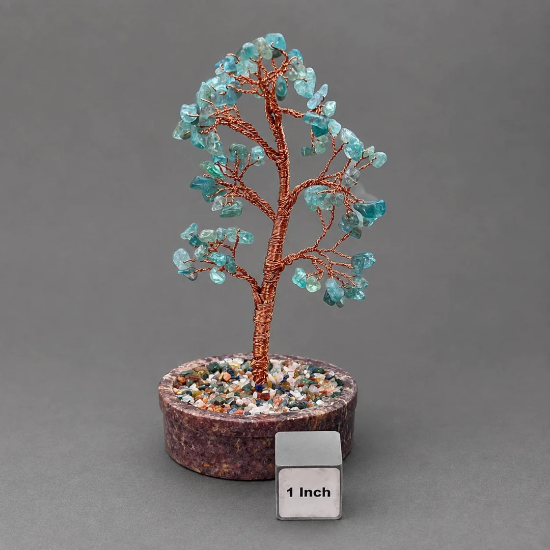 Green Fluorite Gemstone Chip Tree with Soapstone Base and Copper WireCrystal River Gems