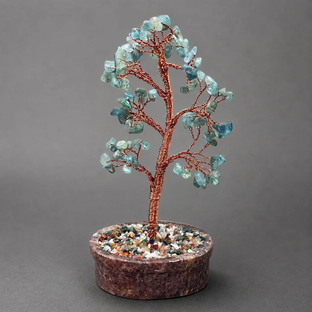 Green Fluorite Gemstone Chip Tree with Soapstone Base and Copper WireCrystal River Gems