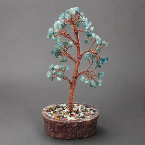 Green Fluorite Gemstone Chip Tree with Soapstone Base and Copper Wire