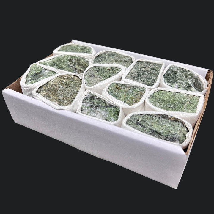 Green Jadeite Rough Boxed Flat 1 To 2 Inches (12 Piece Flat)Crystal River Gems