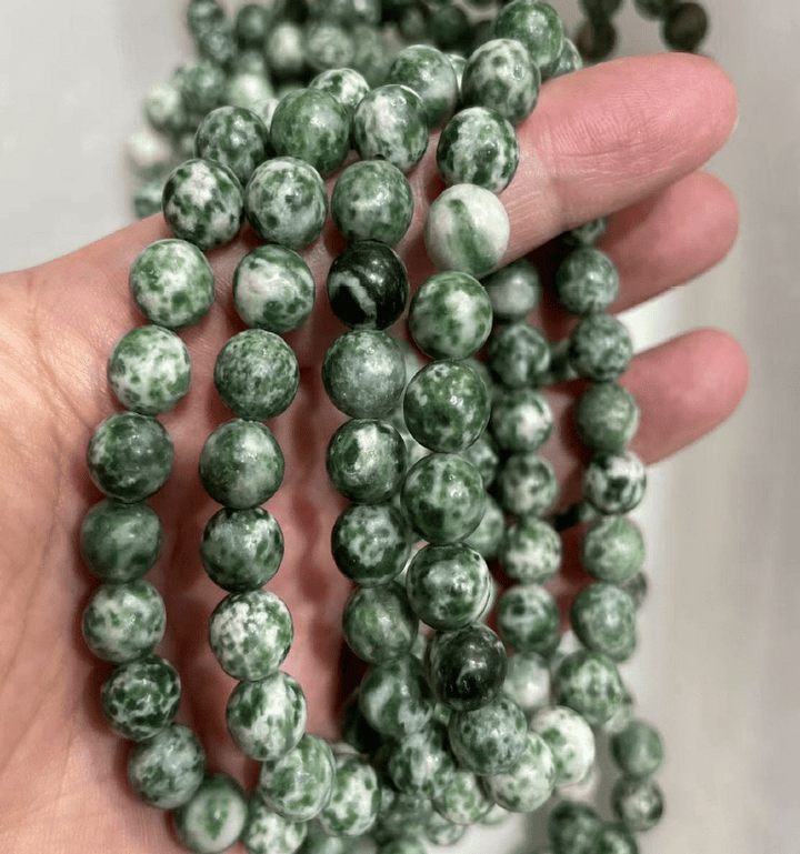 Green & White Jade Tumbled Bead Stretch Bracelet (8mm)Crystal River Gems