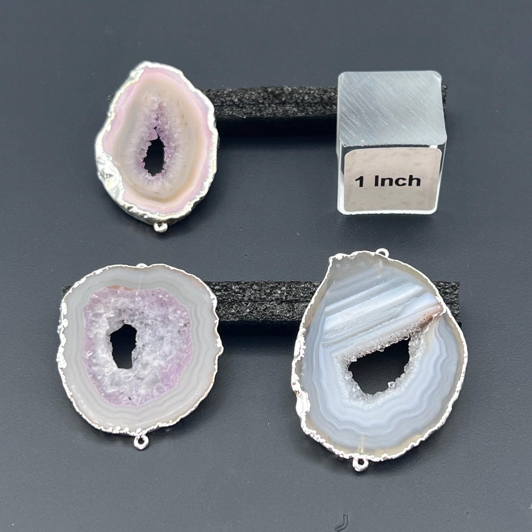 Grey Agate Slice Silver Connector Pendant (4 Pieces)Crystal River Gems