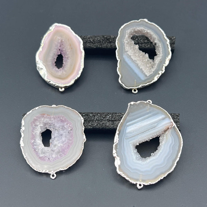 Grey Agate Slice Silver Connector Pendant (4 Pieces)Crystal River Gems