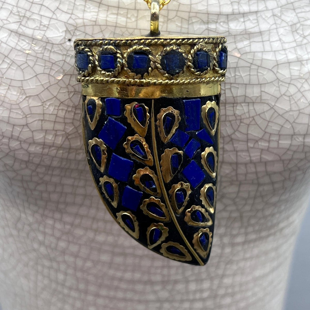 Imitation Lapis Lazuli Gold Plated Horn Necklace With Chain (1 Piece)Crystal River Gems
