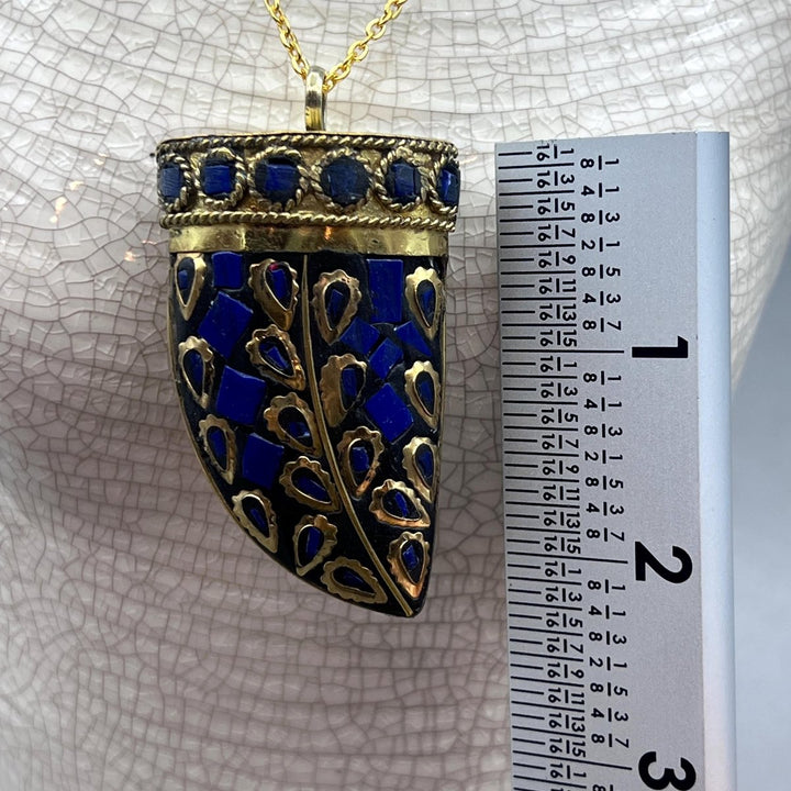 Imitation Lapis Lazuli Gold Plated Horn Necklace With Chain (1 Piece)Crystal River Gems