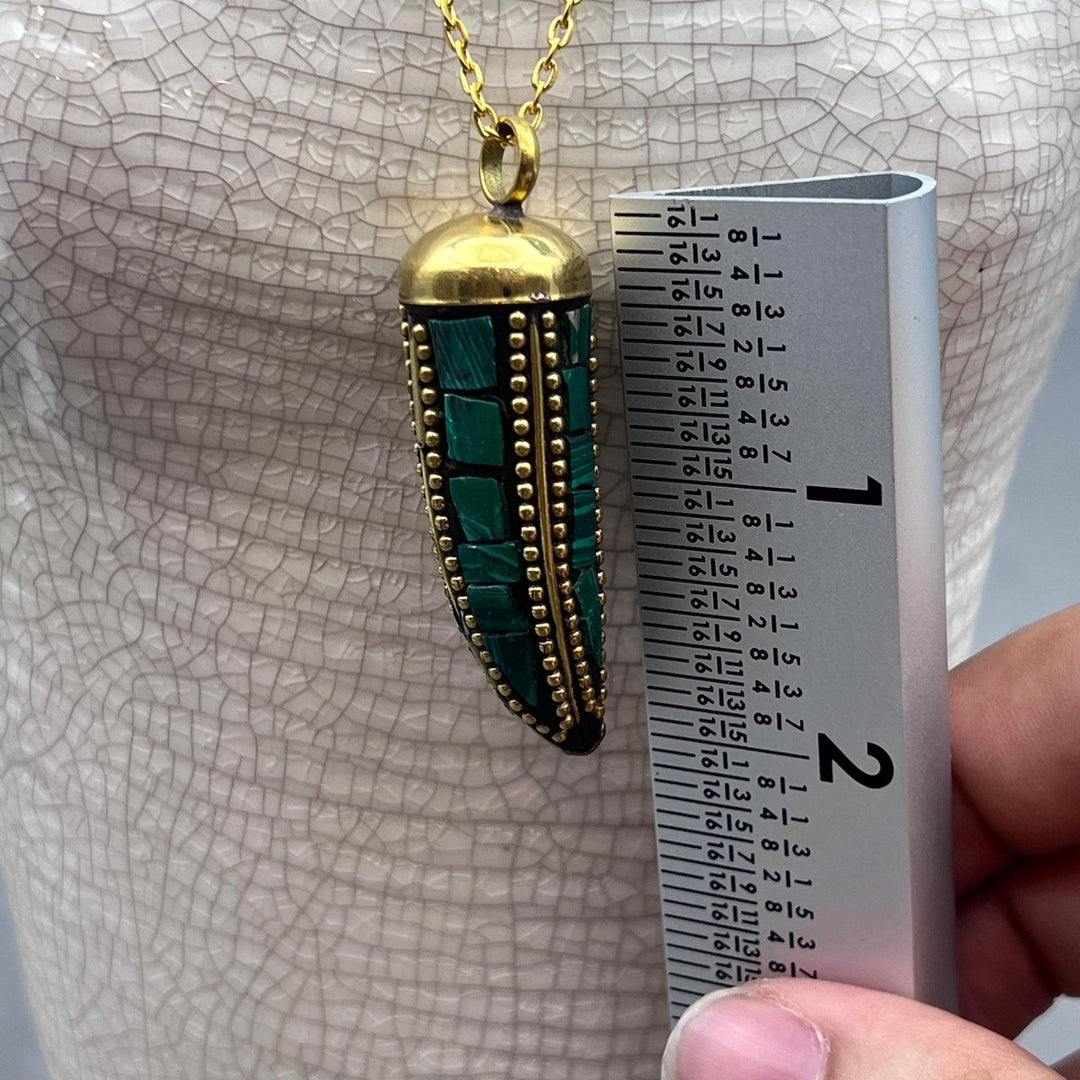 Imitation Malachite Horn Necklace With Gold Plating And Chain (1 Piece)Crystal River Gems