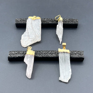 Kunzite Raw Blade Gold Pendant