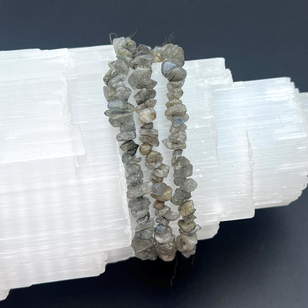 Labradorite Chip Bead Elastic Stretch BraceletCrystal River Gems