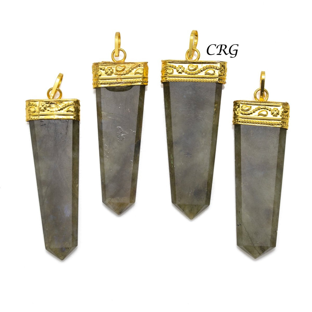 Labradorite Flat Point Pendants with Gold Bail Size 2 in (4Pcs)Crystal River Gems