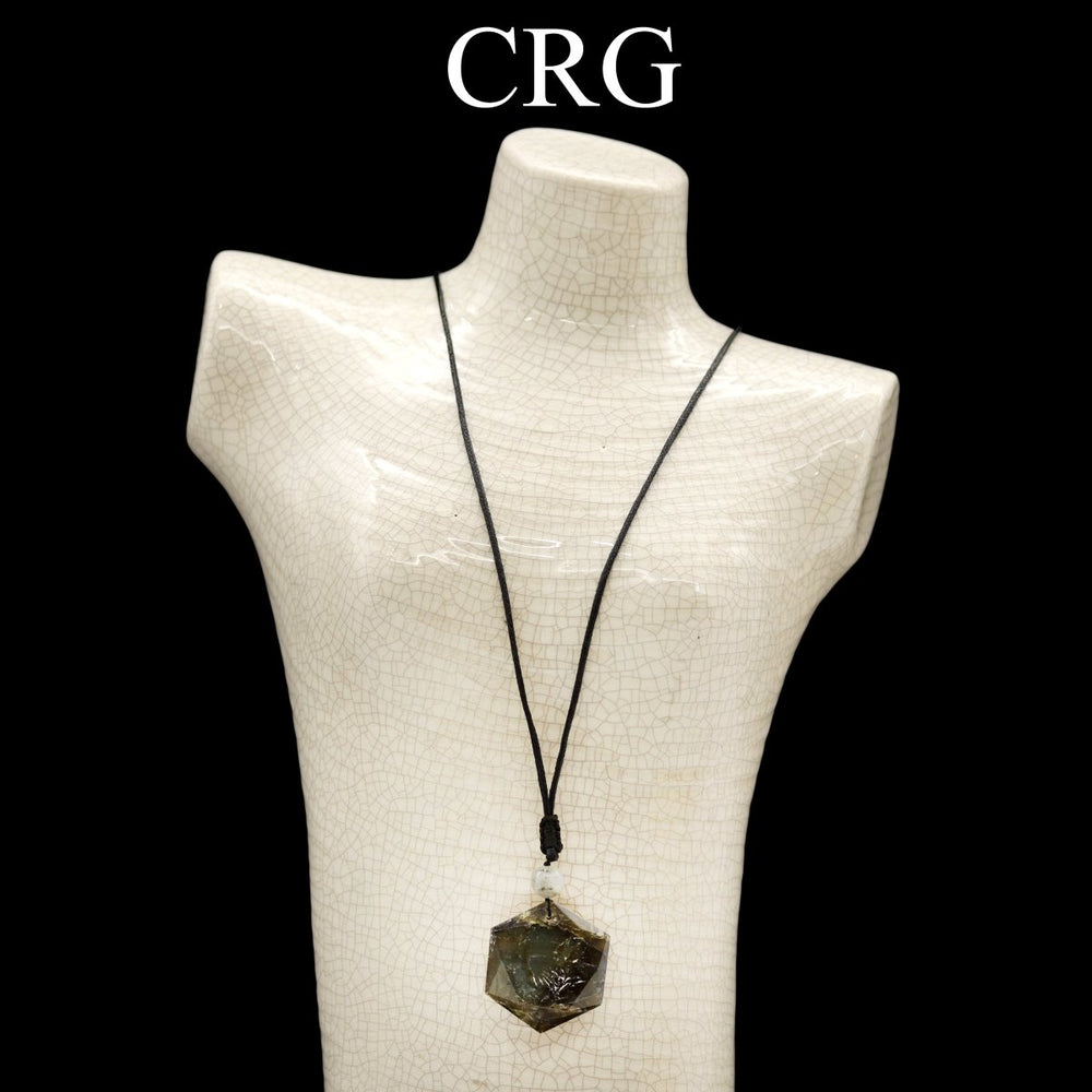 Labradorite Hexagon Pendant with Black Cord (4 Pieces) Size 1 Inch Faceted Crystal Jewelry Charm