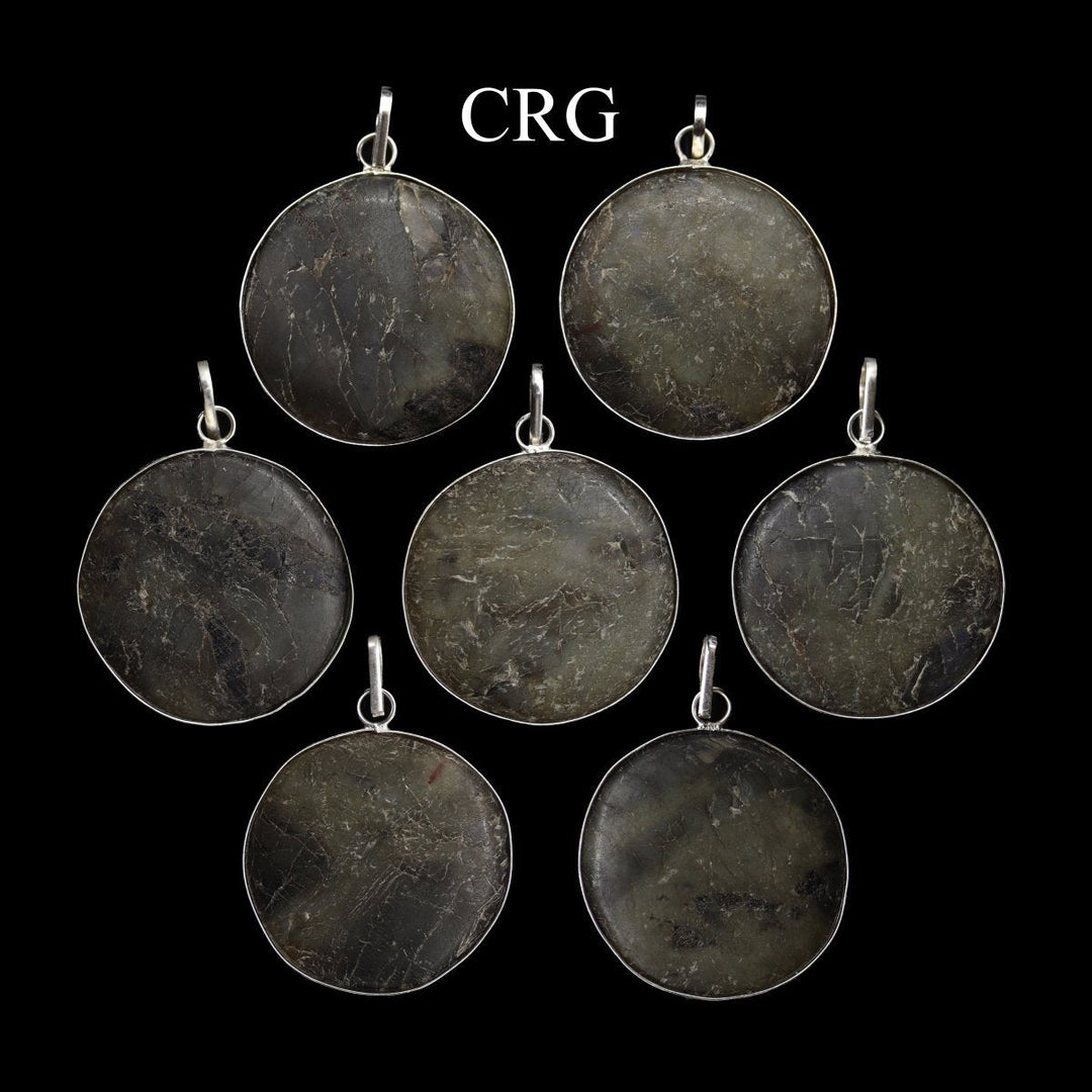 Labradorite Round Cabochon Pendant with Silver Plating (4 Pieces) Size 1.5 to 2 Inches Crystal Jewelry Charm