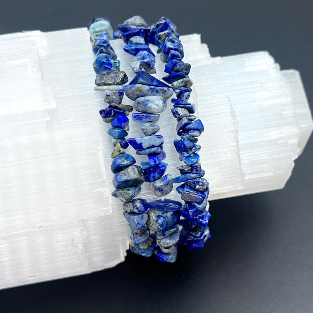 Lapis Lazuli Chip Bead Elastic Stretch BraceletCrystal River Gems