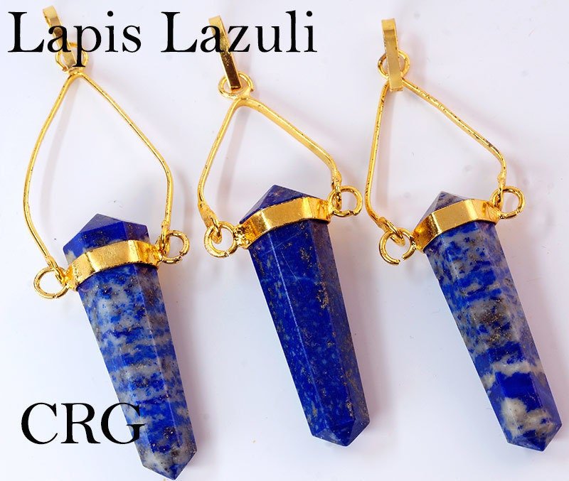Lapis Lazuli Point Gold - Plated Swivel Pendant (3 Pieces) Size 1.5 to 3 InchCrystal River Gems