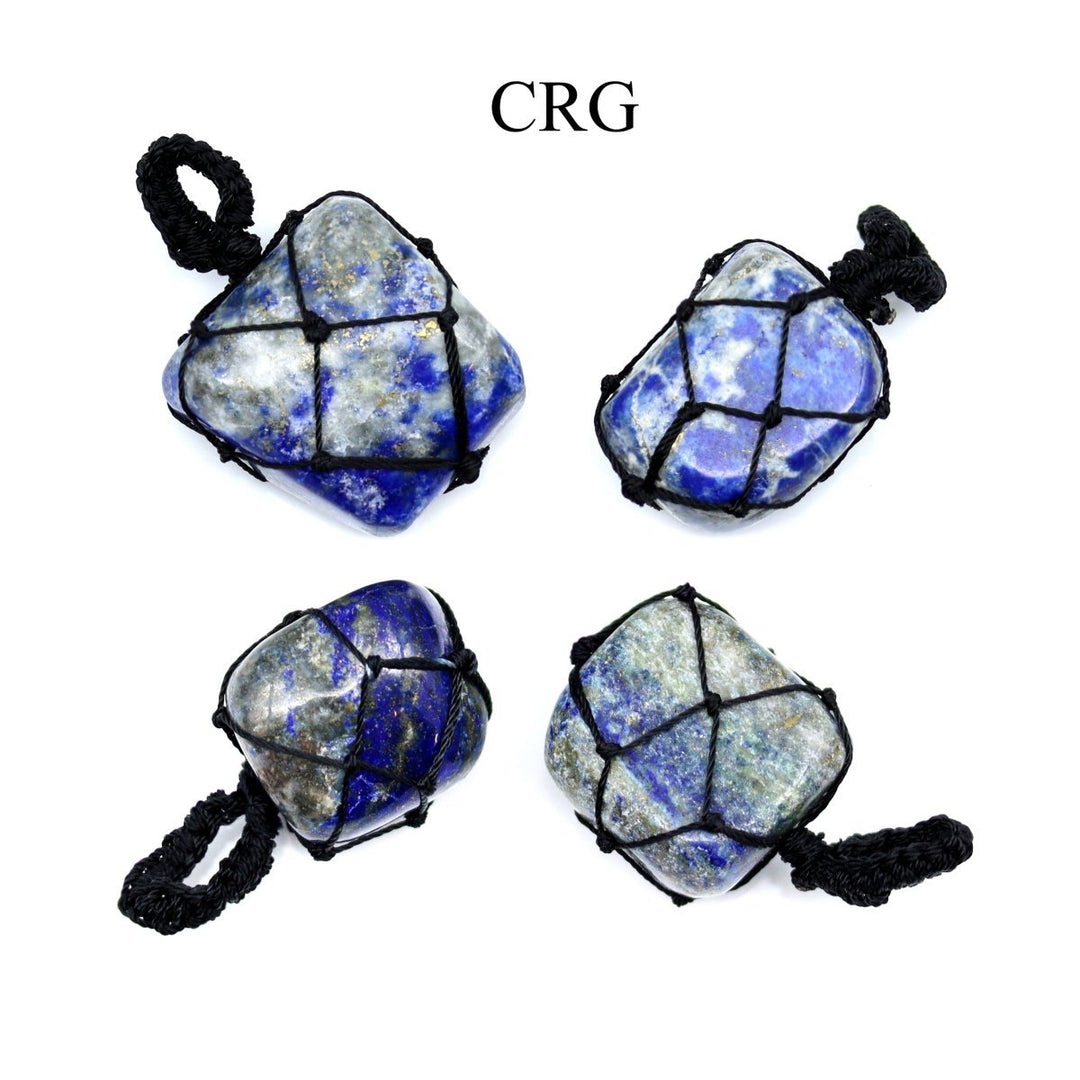 Lapis Lazuli Tumbled Pendant with Macramé (5 Pieces) Size 1 Inch Crystal Jewelry Charm