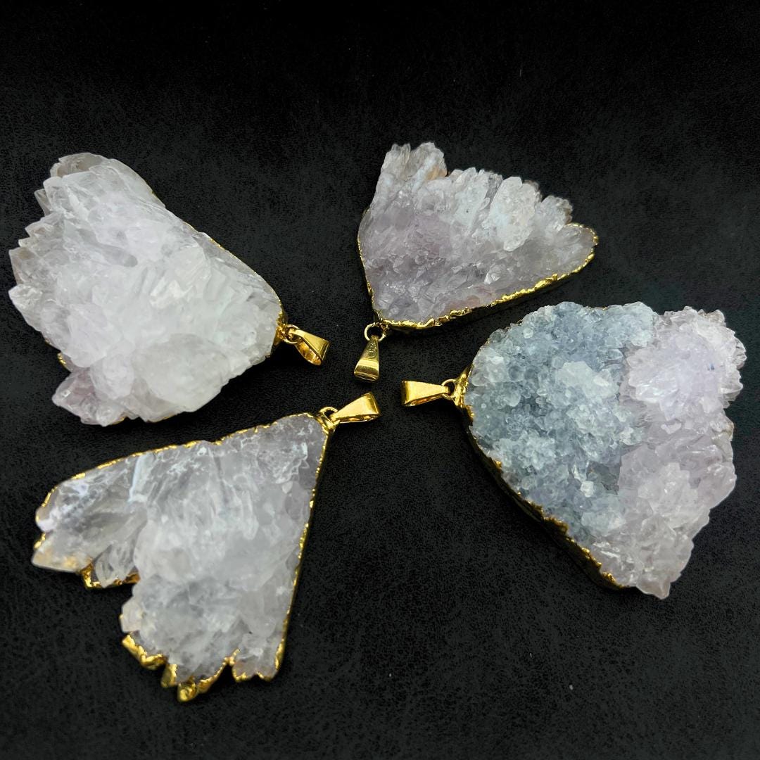 Large Quartz Cluster Pendant with Gold Bail (1 Piece) Size 1 to 3 Inches Crystal Jewelry CharmCrystal River Gems