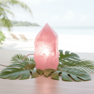 Large Quartz Gemstone Top Polished Point Lamp with Cord and Bulb