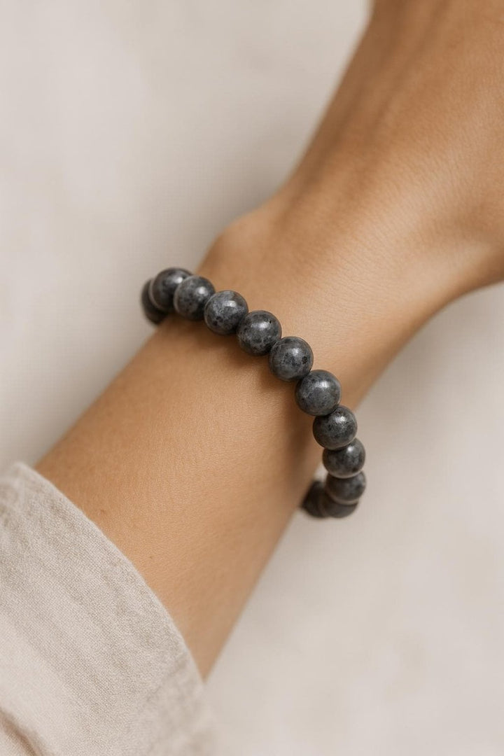 Larvikite Round Bead Stretch Bracelet (8 mm)Crystal River Gems