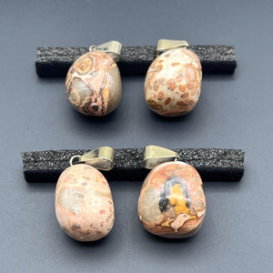 Leopard Skin Jasper Tumbled Gold Bail Pendant
