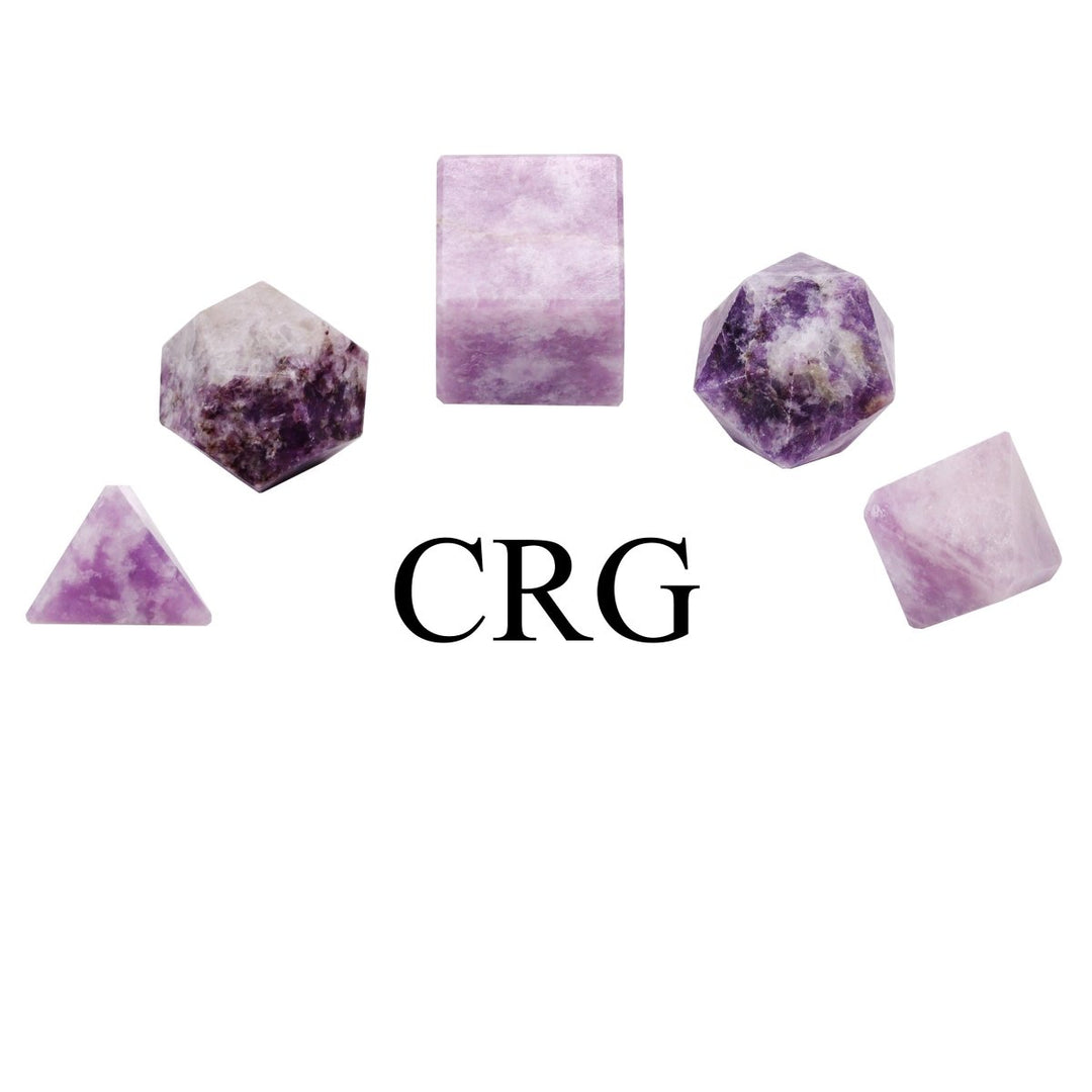 Lepidolite Platonic Solid Geometry Set (5 Pieces) Size 18 to 20 mm Small Crystal Gemstone Geometric Shapes