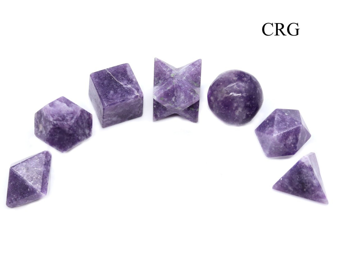 Lepidolite Platonic Solid Geometry Set (7 Pieces) Size 12 to 16 mm Small Crystal Gemstone Geometric Shapes
