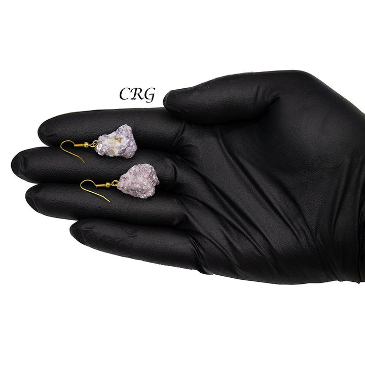 Lepidolite Rough Earrings with Gold Plated Wire (0.5 To 1 Inch) (1 Pair)Crystal River Gems