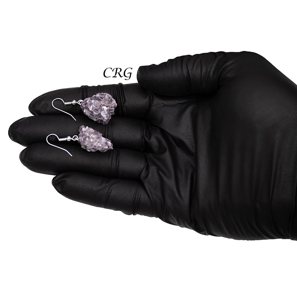 Lepidolite Rough Earrings with Silver Plated Wire (0.5 To 1 Inch) (1 Pair)Crystal River Gems