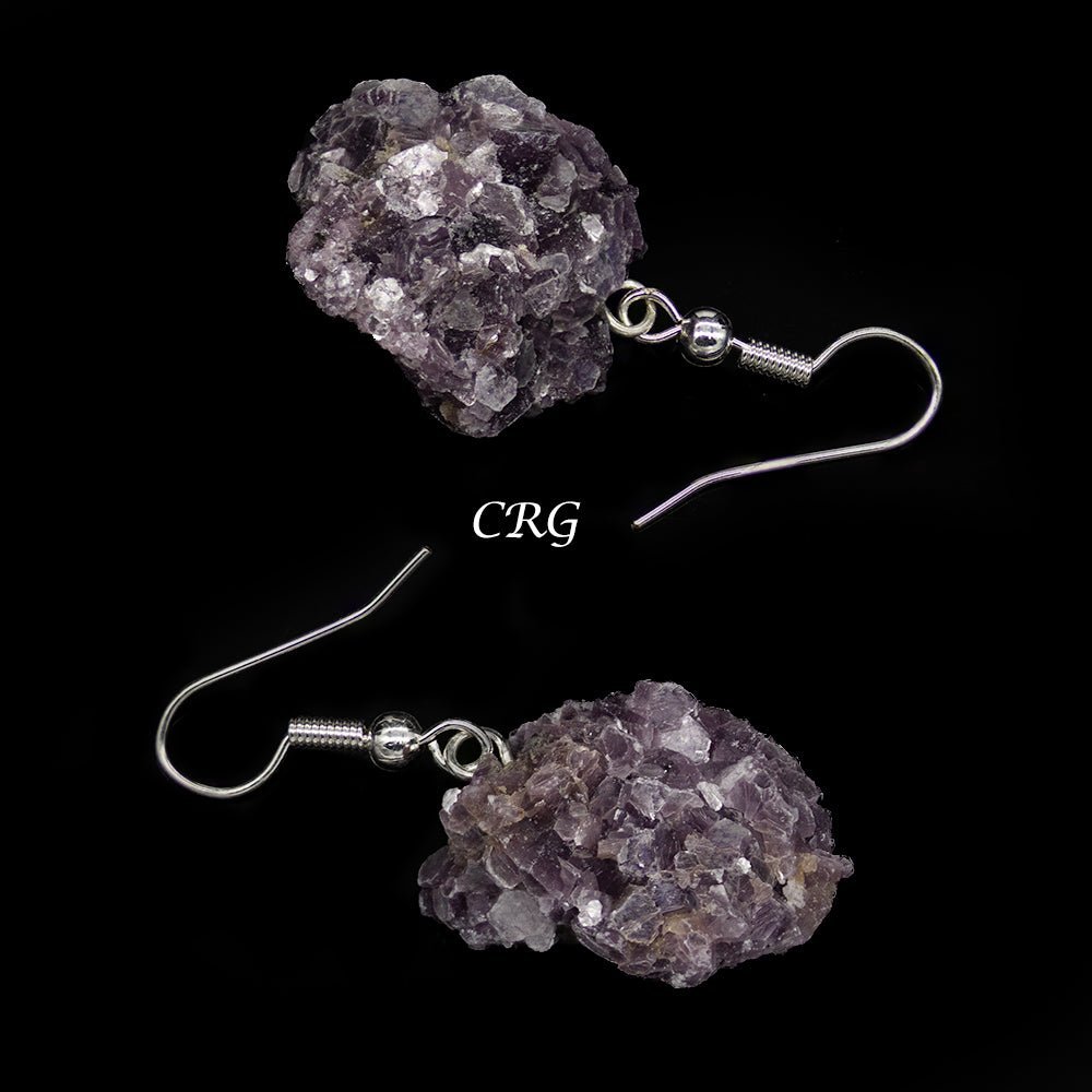 Lepidolite Rough Earrings with Silver Plated Wire (0.5 To 1 Inch) (1 Pair)Crystal River Gems