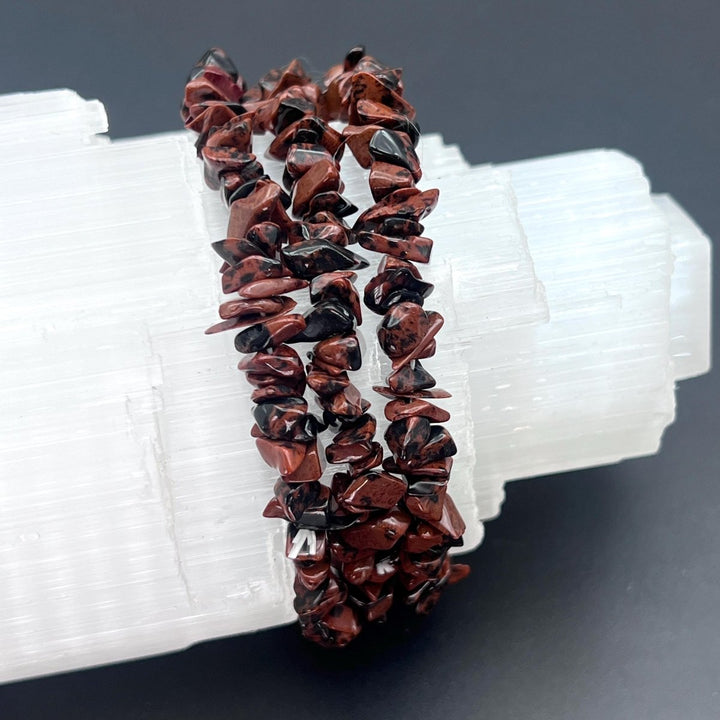 Mahogany Obsidian Chip Bead Elastic Stretch BraceletCrystal River Gems