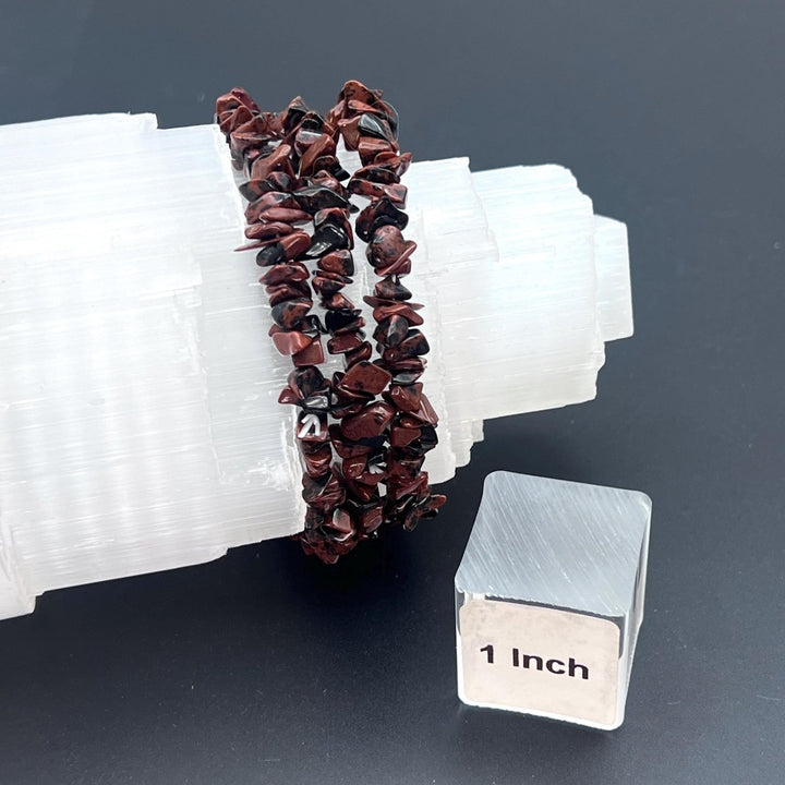 Mahogany Obsidian Chip Bead Elastic Stretch BraceletCrystal River Gems