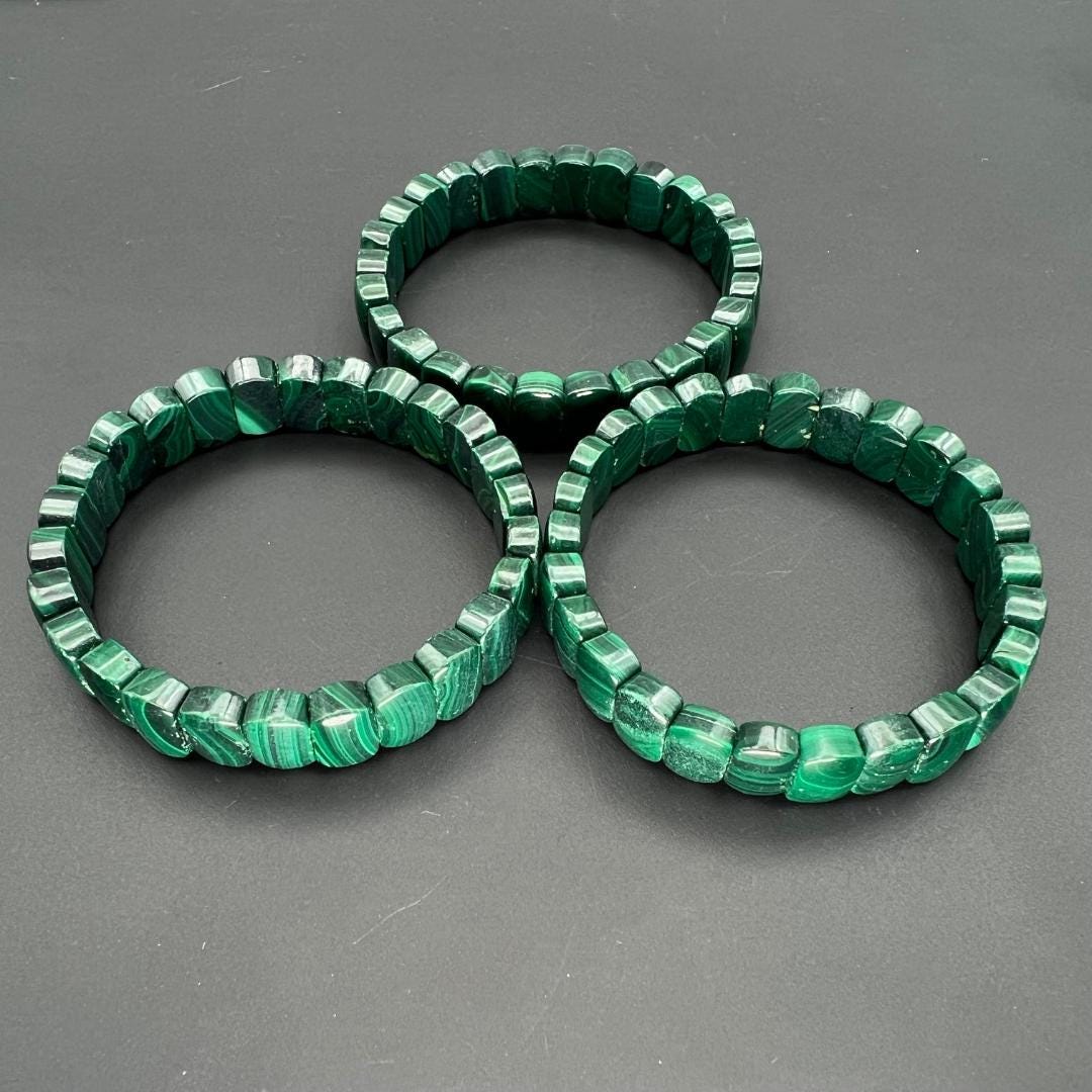 Malachite 11mm Rectangle Bead Stretch BraceletCrystal River Gems