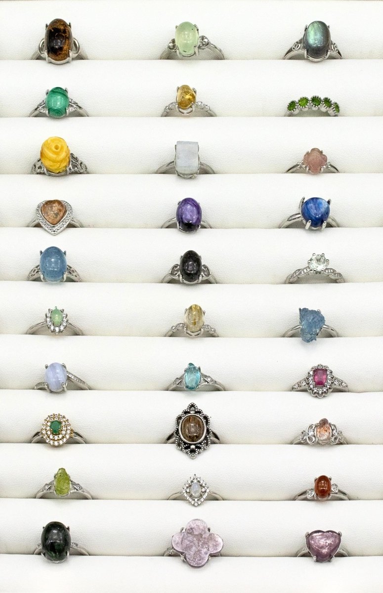 Mix Gemstone Rings with Silver Plated Adjustable SizesCrystal River Gems