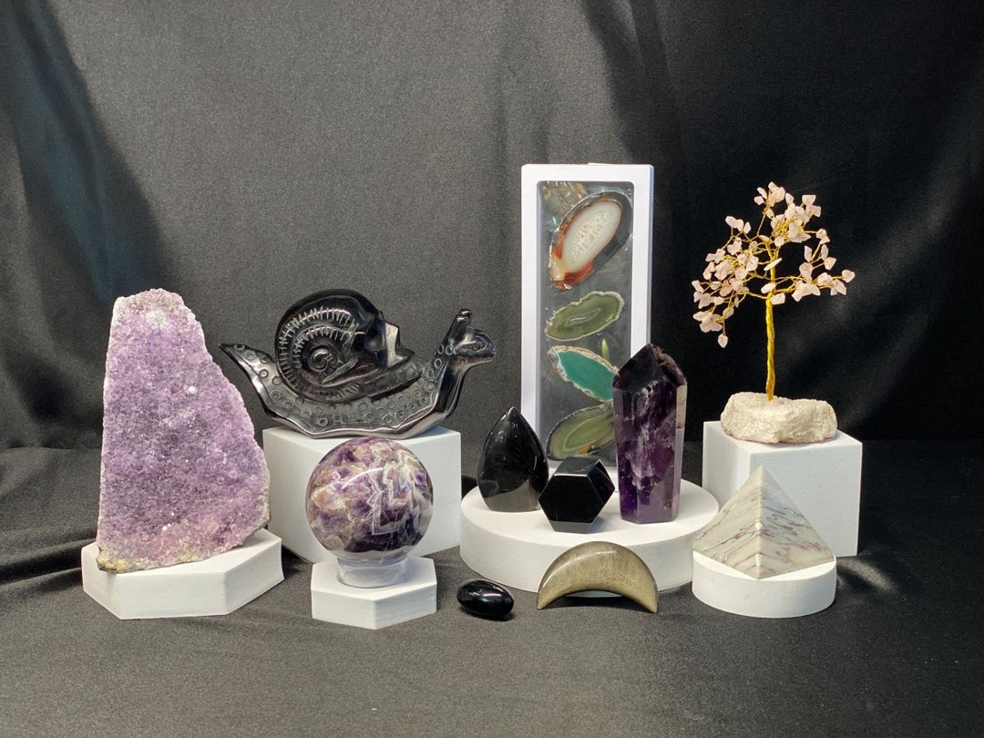 Mixed Black and Purple Carvings Bundle Lot (11 Pieces) Bulk Wholesale Gemstone Décor CollectionCrystal River Gems