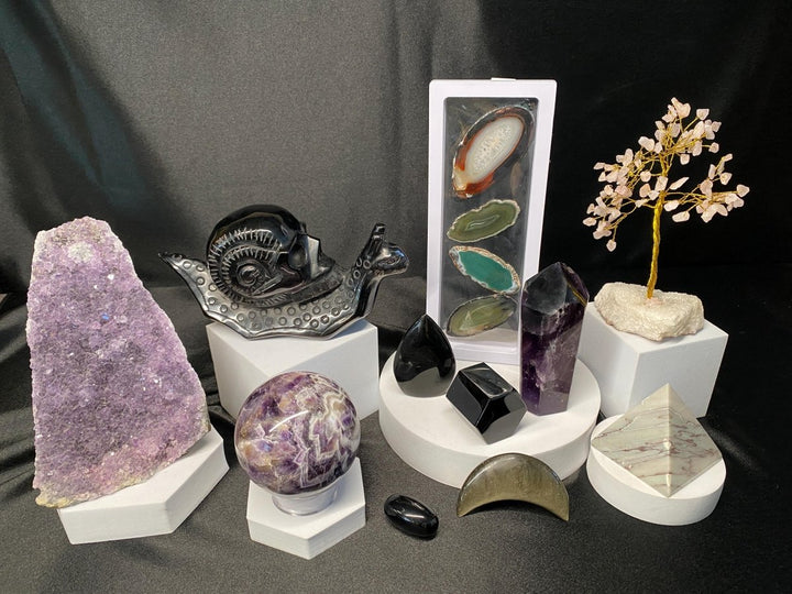 Mixed Black and Purple Carvings Bundle Lot (11 Pieces) Bulk Wholesale Gemstone Décor CollectionCrystal River Gems