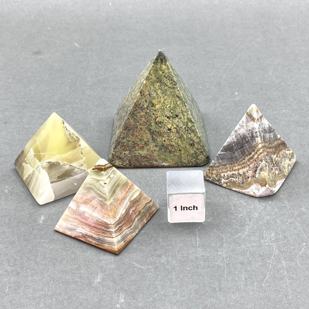 Triangular Pyramid Calcite Mixed Calcite and Gemstone Hand Carved Pyramids | Crystal River Gems